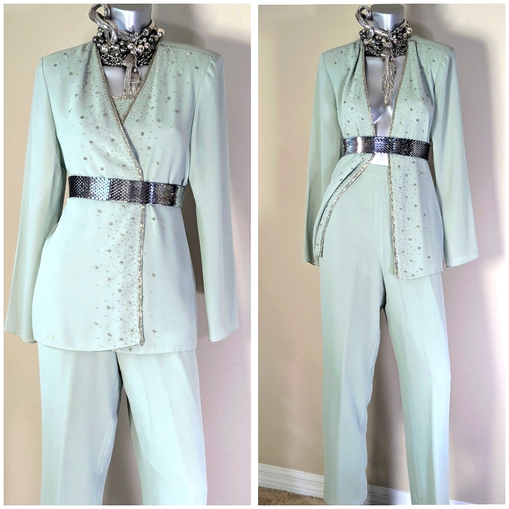 R & M Richards Cocktail Wedding Mother of the Bride Beaded Sequin 3-PC Pantsuit - Picture 13 of 13